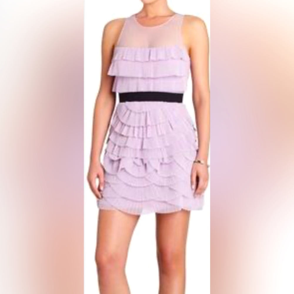 NWT BCBGMAxAzria Karyna Layered Ruffle Scalloped Sleeveless Mesh Party Dress CL3